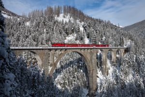 train, Winter, Wiesen Viaduct, Switzerland