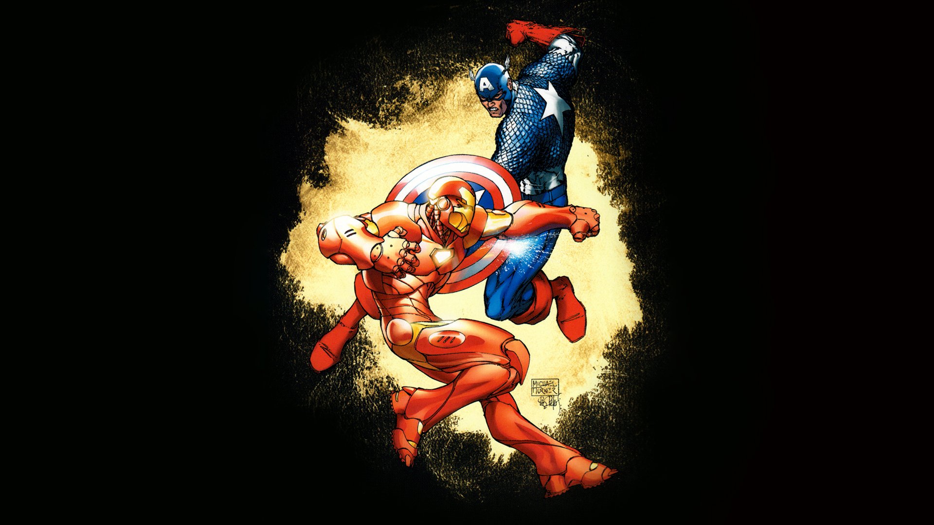 Michael Turner, Captain America, Iron Man, Marvel Comics, Illustration, Digital art Wallpaper