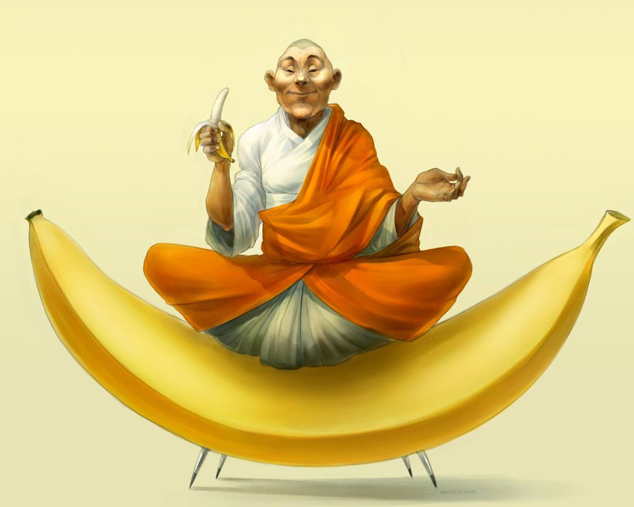monks, Digital art, Bananas, Humor Wallpaper