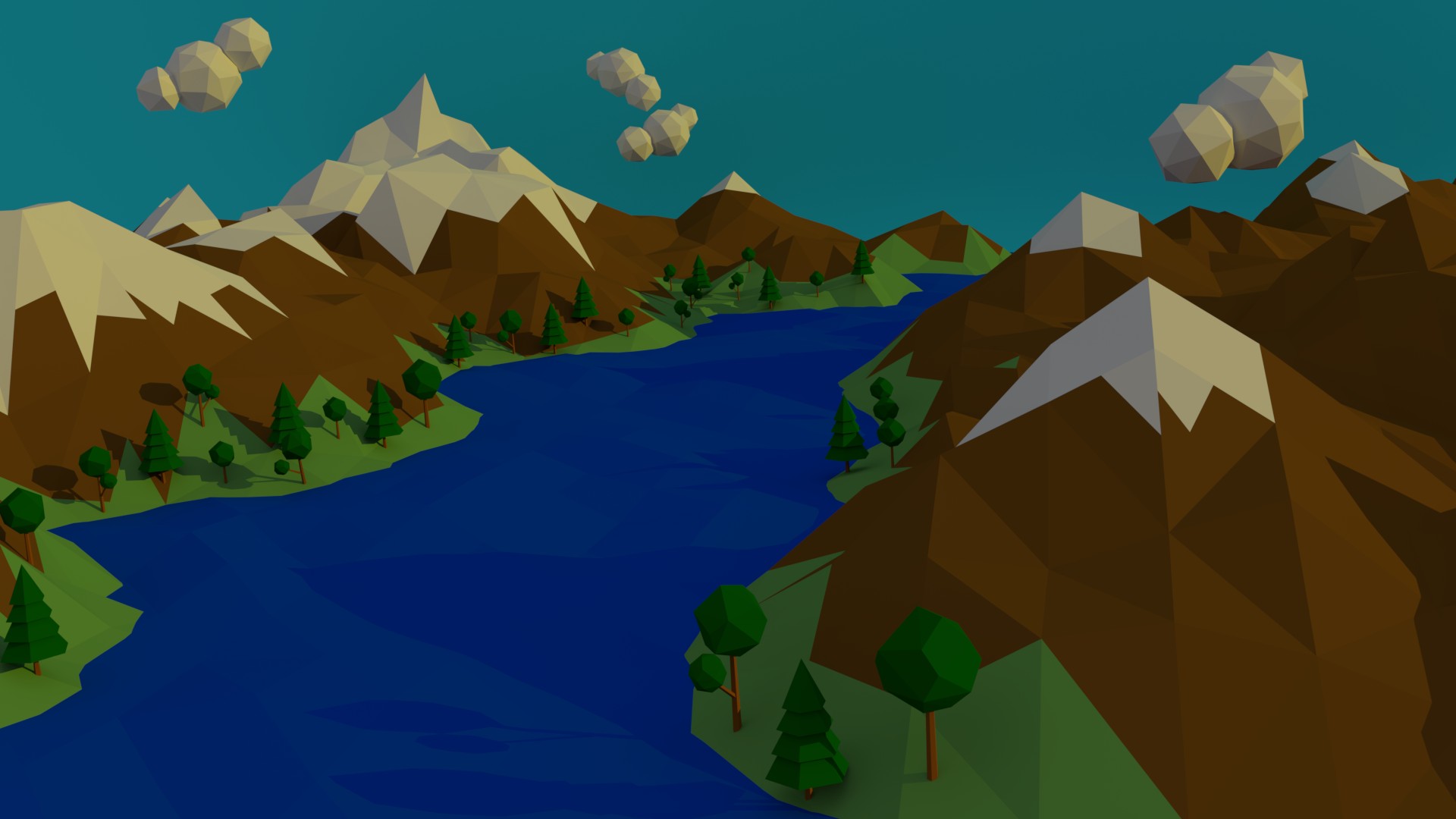 water, Mountains, Nature, Low poly, River, Trees, Snow Wallpapers HD ...