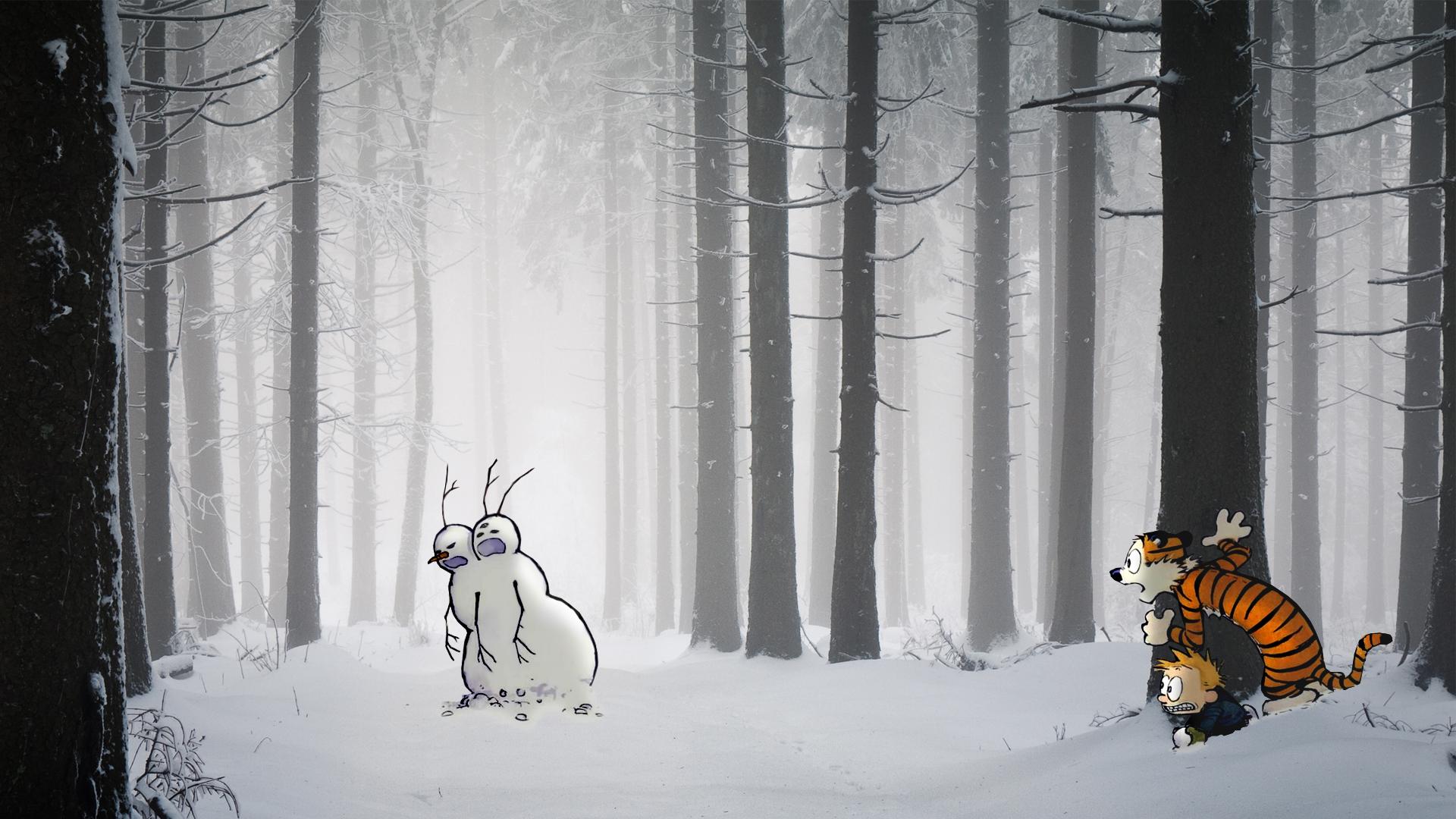 calvin, And, Hobbes, Comics, Forest, Trees, Winter, Snow, Christmas Wallpaper