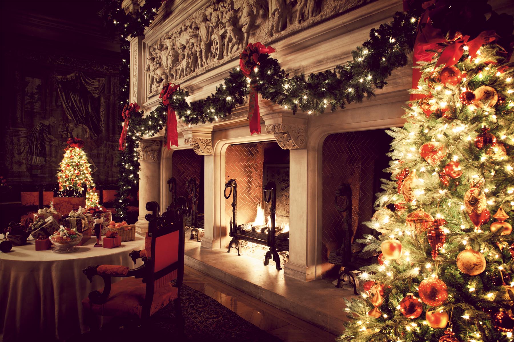 christmas, Fireplace, Fire, Holiday, Festive, Decorations Wallpapers HD