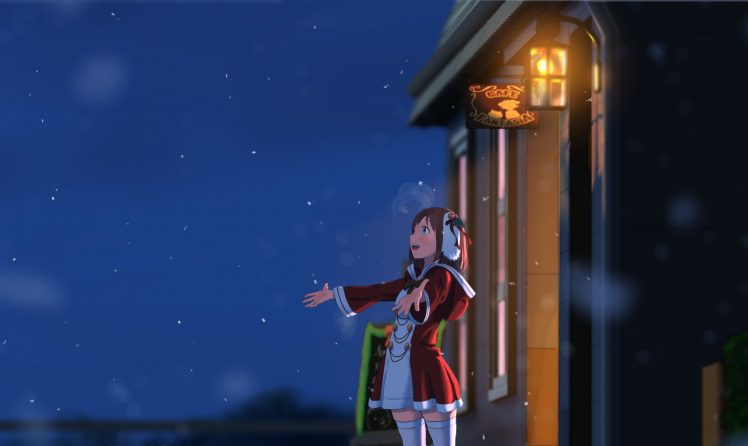 original, Christmas, Cojibou, Night, Original, Snow, Thighhighs, Zettai, Ryouiki HD Wallpaper Desktop Background
