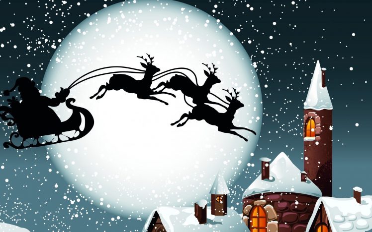 holidays, Christmas, Reindeer, Sleigh, Santa, Claus HD Wallpaper Desktop Background