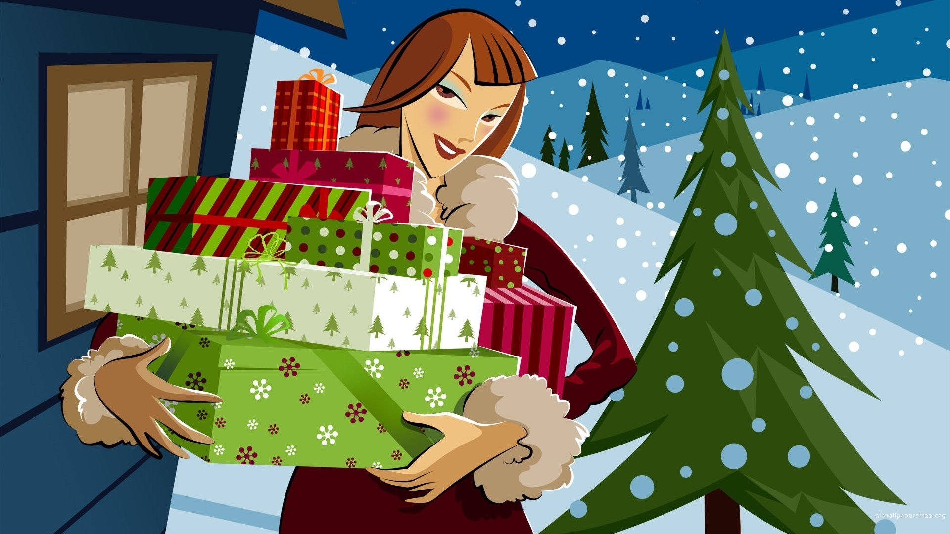 merry, Christmas, Holiday, Winter, Snow, Beautiful, Tree, Gift, Santa Wallp...