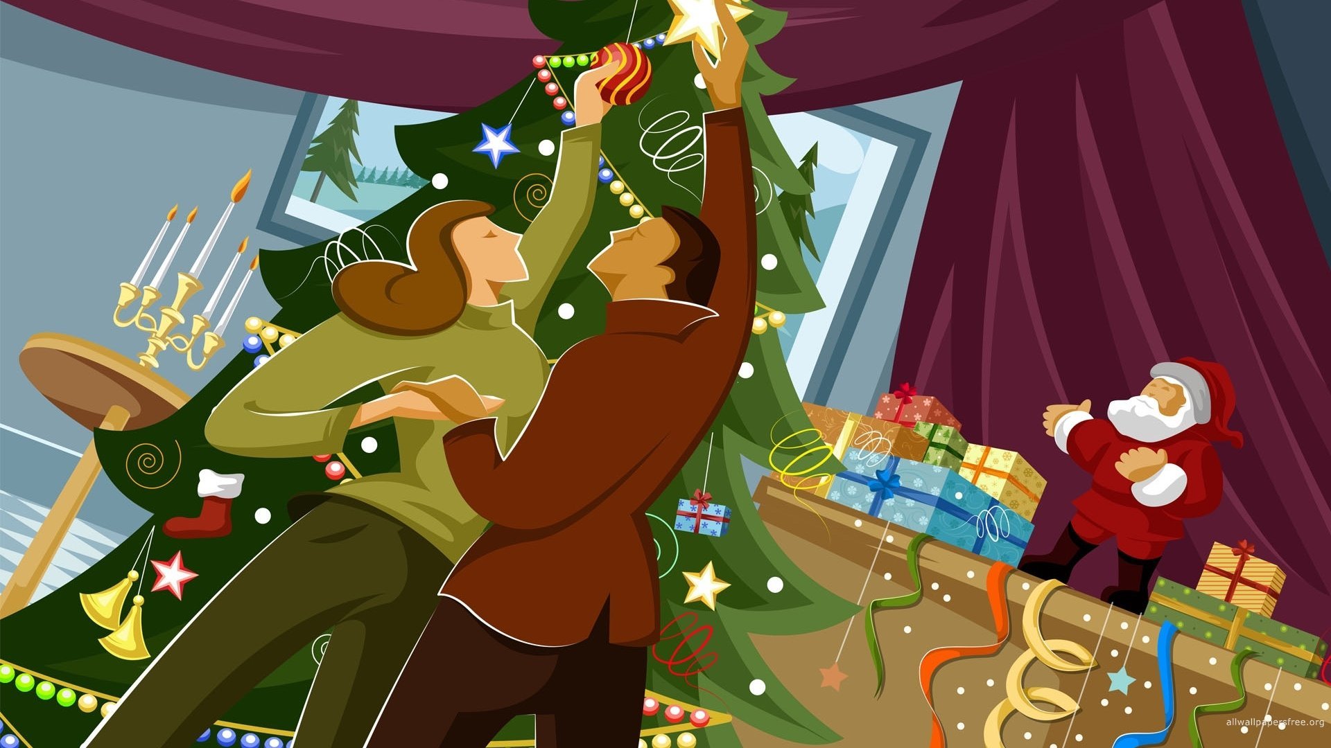 merry, Christmas, Holiday, Winter, Snow, Beautiful, Tree, Gift, Santa Wallpaper