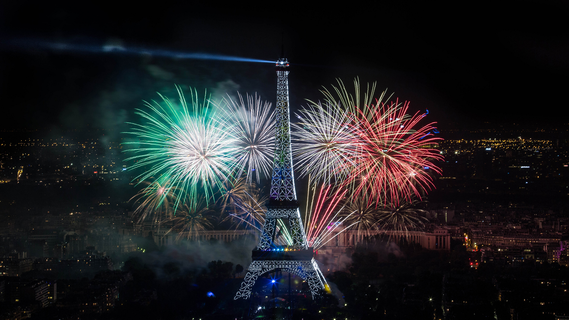 eiffel, Tower, Paris, Night, Fireworks Wallpaper