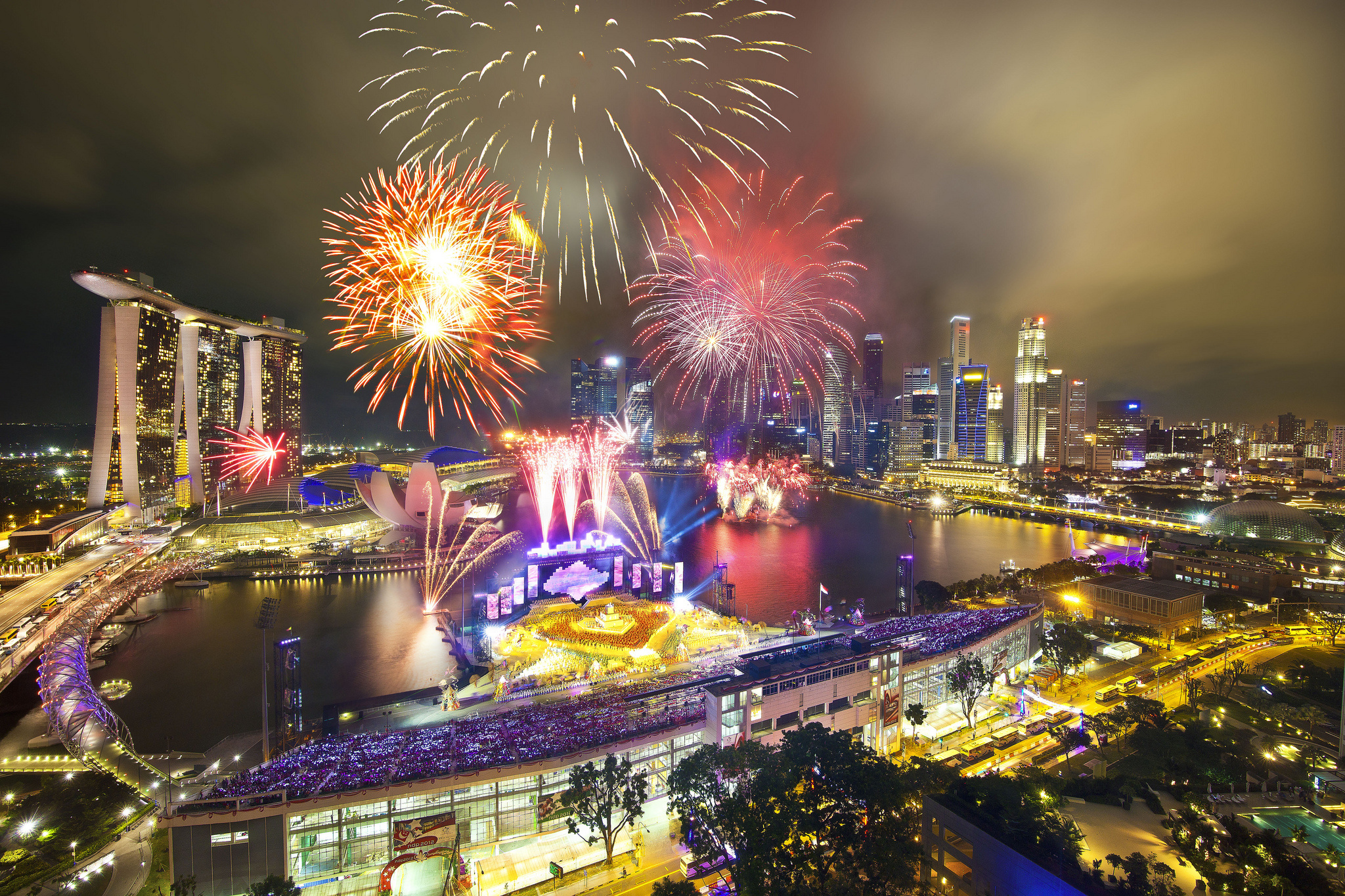 singapore, Fireworks, Night Wallpaper