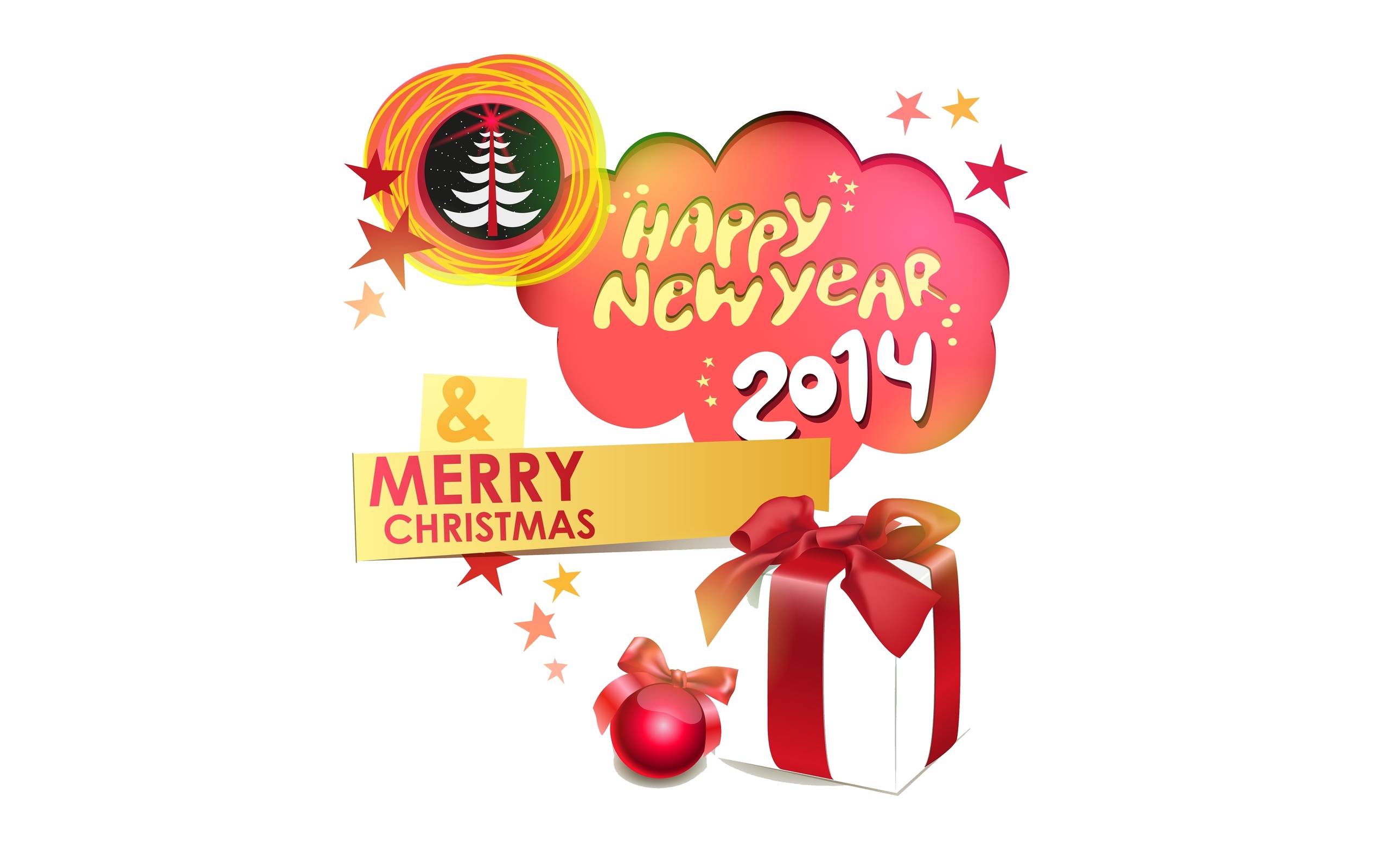 2014, Happy, New Year, Christmas, Tree Wallpaper