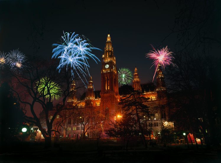 vienna, Austria, New Year, Fireworks HD Wallpaper Desktop Background
