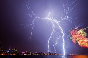 lightning, Fireworks, Night, City, New Year, July, 4th, Storm, City