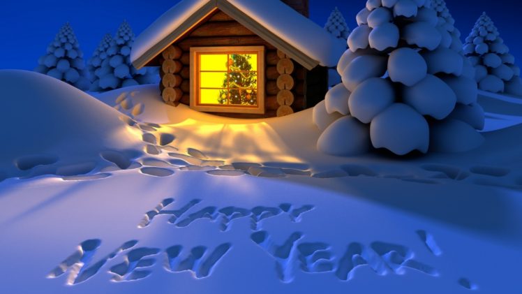 new Year, Drawing, Home, Snow, Forest, Trails, Tree, Christmas HD Wallpaper Desktop Background