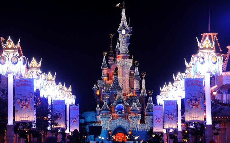 paris, Castle, New Year, France, Architecture, Buildings, Celebration, Festive, Lights, Bright, Disney HD Wallpaper Desktop Background
