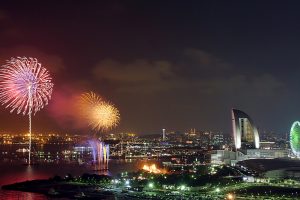 yokohama, Kanagawa, Japan, World, Cities, Architecture, Buildings, Night, Lights, Fireworks, Holidays, New Year, Sky, Celebration