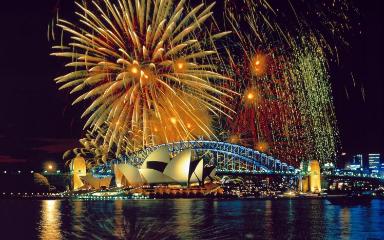 fireworks, Buildings, Holidays, New Year, Sky HD Wallpaper Desktop Background