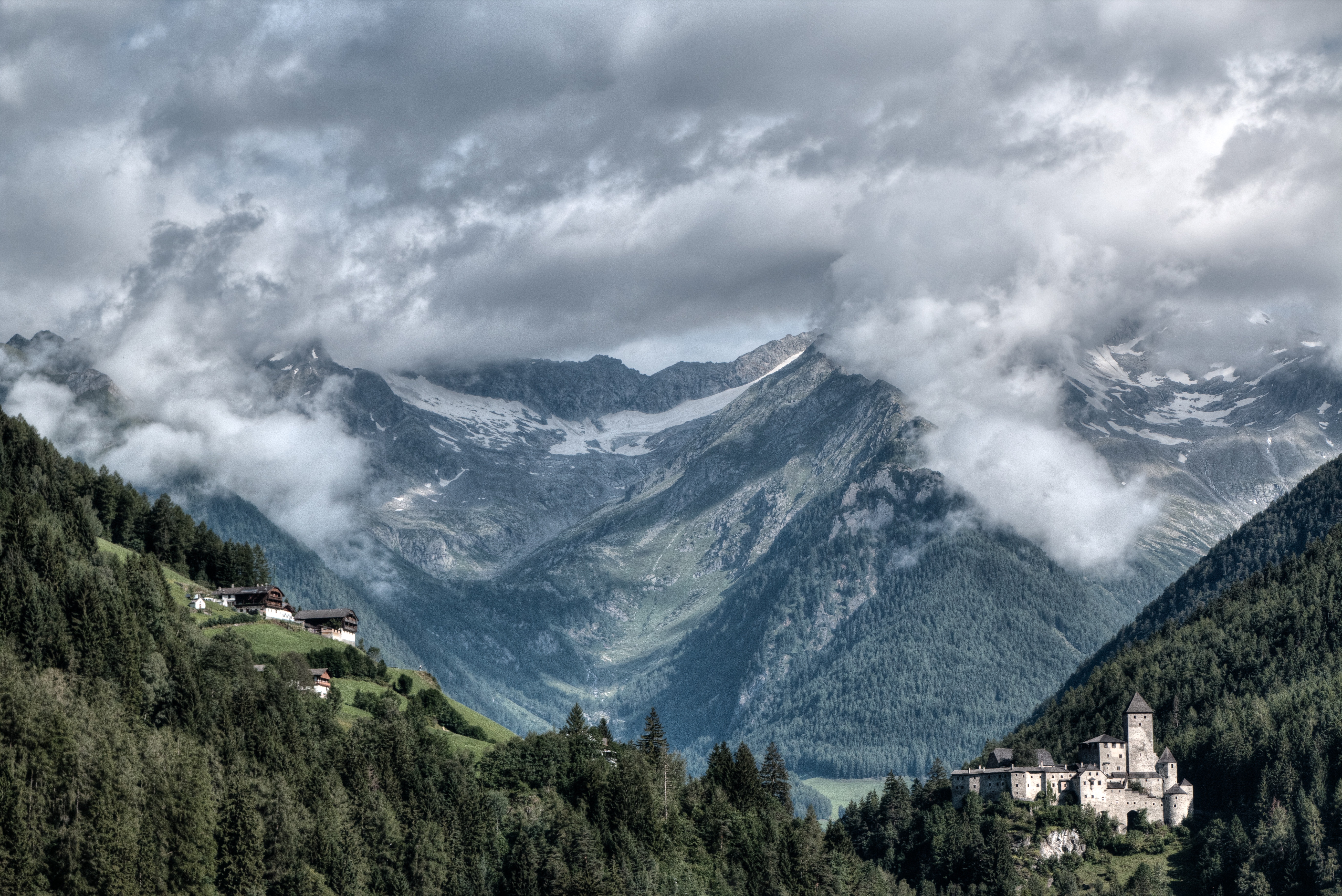 mountains, Snow, Clouds, Landscape, Forest, Nature Wallpaper