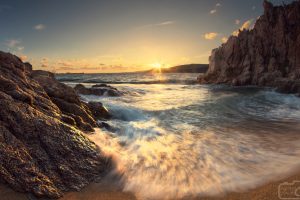 water, Sea, Waves, Rock, Sunlight, Sunset, Corsica, Landscape, Nature, Sky