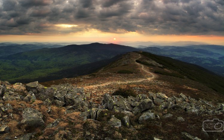 mountains, Path, Poland, Sun, Sunrise, Landscape, Clouds, Rock, Stone, Nature HD Wallpaper Desktop Background