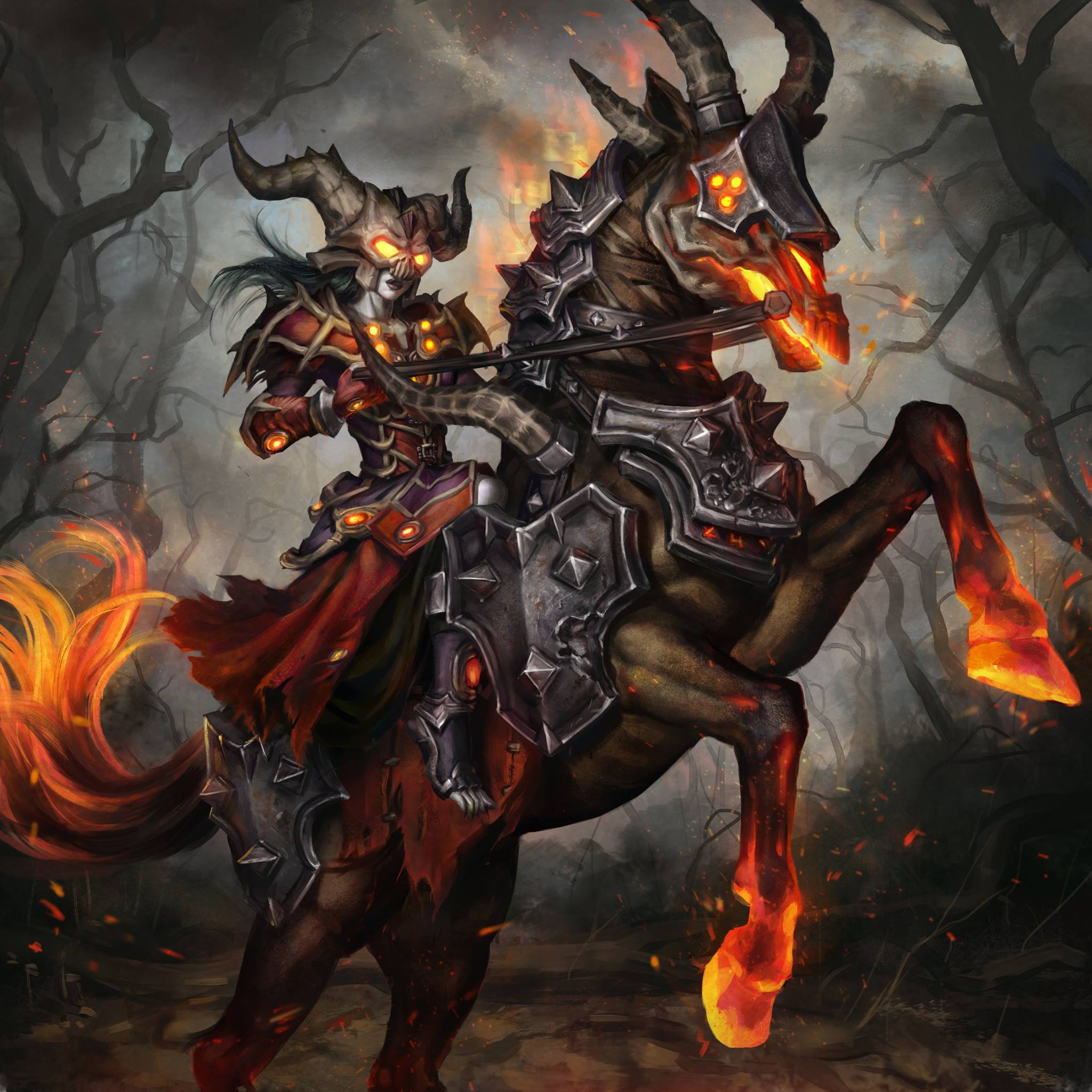 World of Warcraft, Undead, Warlock, Horse, Fire, World of Warcraft