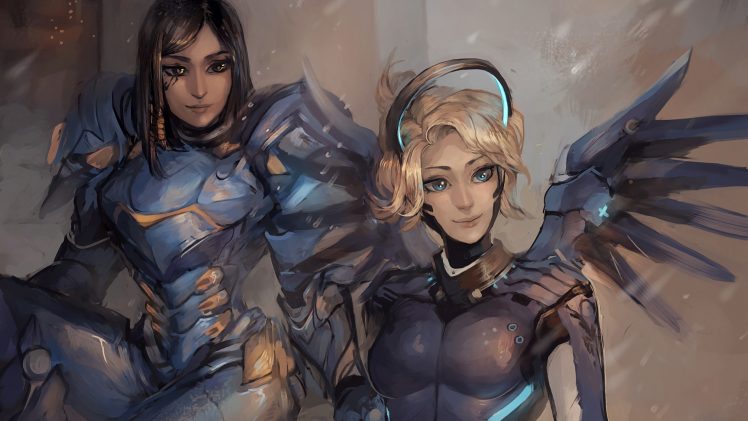 women, Pharah (Overwatch), Video games, Overwatch, Mercy (Overwatch) HD Wallpaper Desktop Background
