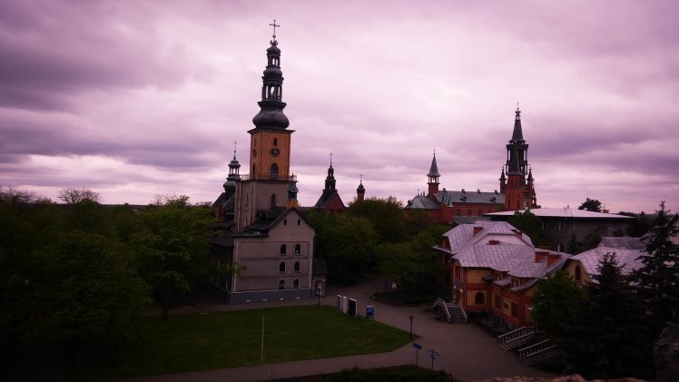 Poland, Town, Building, HDR, Nature, Oak trees, Clouds HD Wallpaper Desktop Background