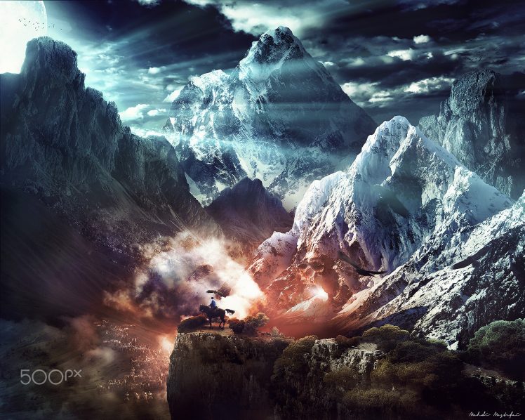 Mehdi Mostefaï, Digital art, Mountains, Landscape, 500px HD Wallpaper Desktop Background