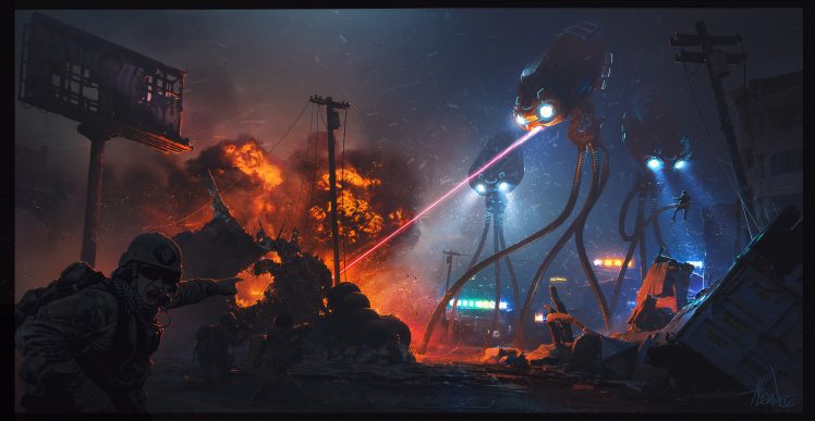 soldier, War of the Worlds, Aliens, Explosion HD Wallpaper Desktop Background