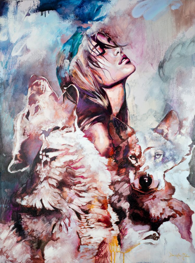 women, Dimitra Milan, Painting, Wolf HD Wallpaper Desktop Background