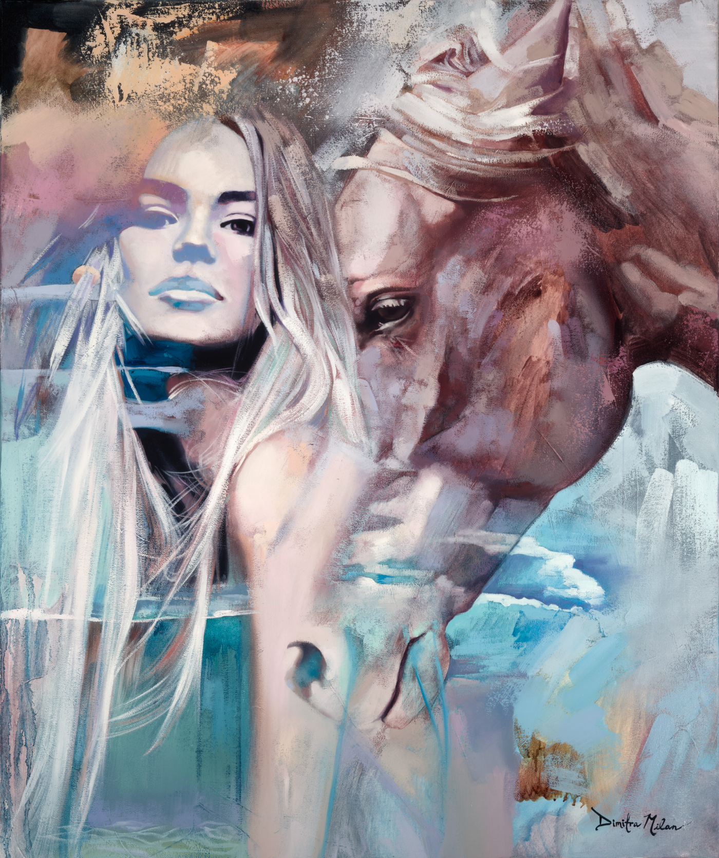 women, Dimitra Milan, Painting, Horse Wallpaper