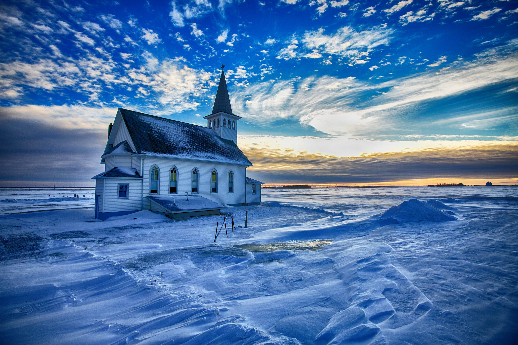 sky, Clouds, Snow, Winter, Landscape, Church Wallpaper