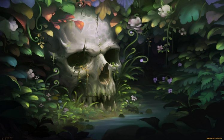 fantasy art, Plants, Artwork, Skull HD Wallpaper Desktop Background