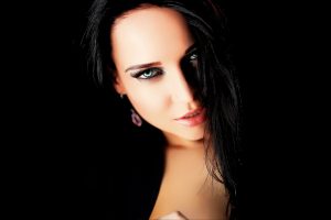 Angelina Petrova, Face, Women, Model, Green eyes, Long hair, Brunette, Portrait, Photoshop