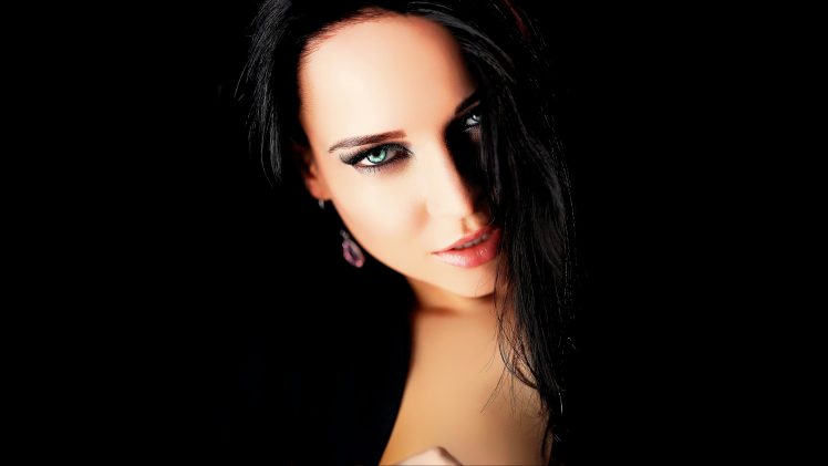 Angelina Petrova, Face, Women, Model, Green eyes, Long hair, Brunette, Portrait, Photoshop HD Wallpaper Desktop Background