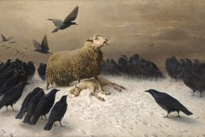 August Schenck, Classical art, Classic art, Sheep, Crow