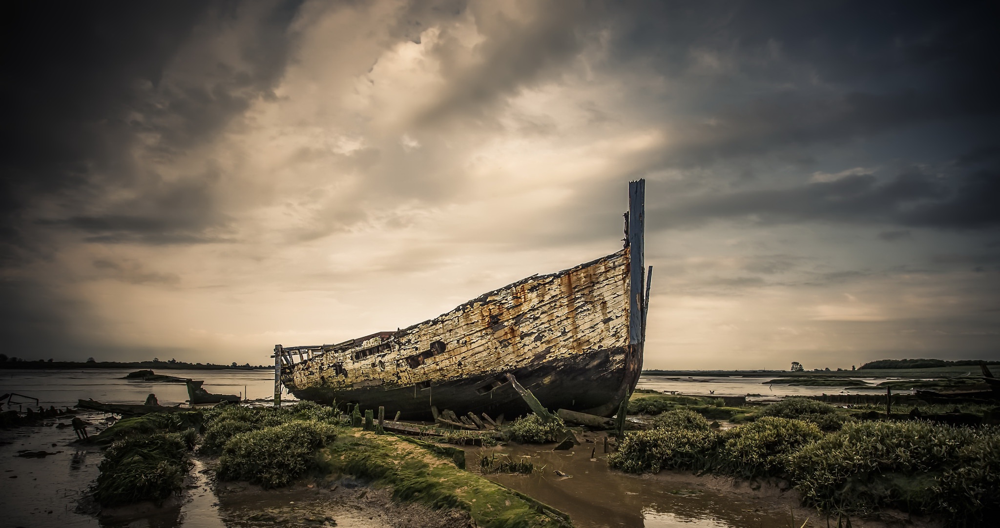 wreck, Nature, Boat, Sky Wallpaper