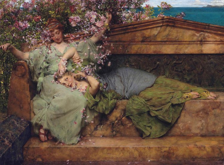 In A Rose Garden, By Lawrence Alma Tadema HD Wallpaper Desktop Background