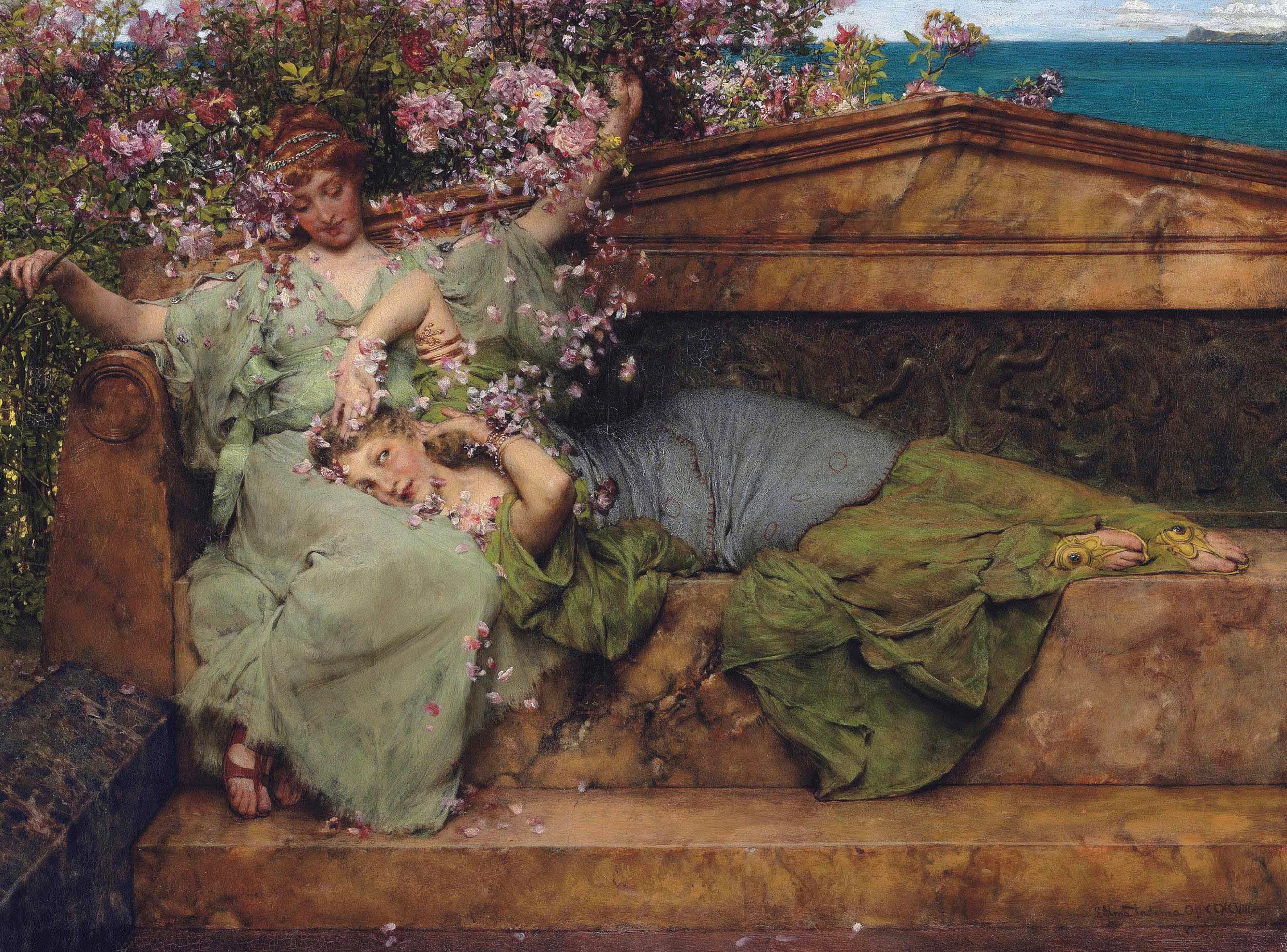 In A Rose Garden, By Lawrence Alma Tadema Wallpaper