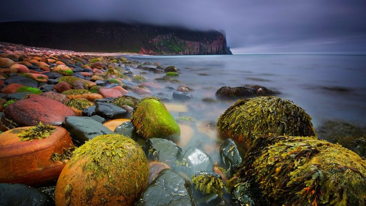 landscape, Stones, Scotland, Beach, Clouds, Island, Cliff, River, Water, Seaweed, Sea, Nature HD Wallpaper Desktop Background