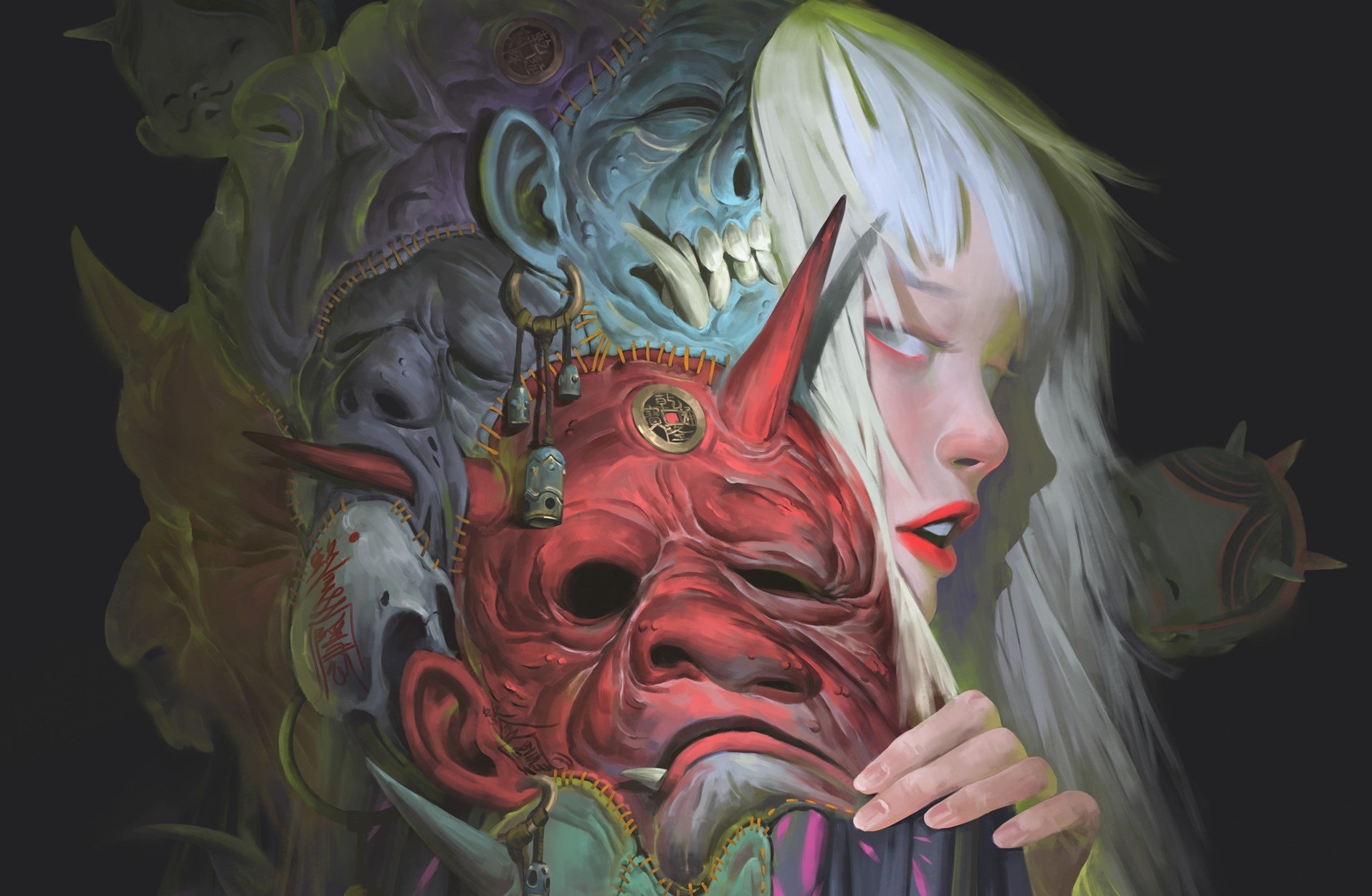 fantasy girl, Mask, Fantasy art Wallpaper