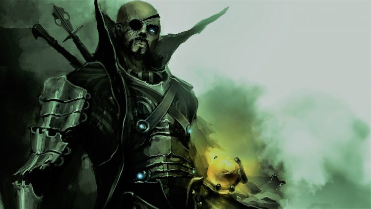beards, Nick Fury, War, Painting, Sword, Eye patch, Armor HD Wallpaper Desktop Background