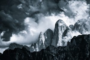 Jakub Polomski, Photography, Monochrome, Nature, Landscape, Mountains, Clouds, Italy, Dolomites (mountains)