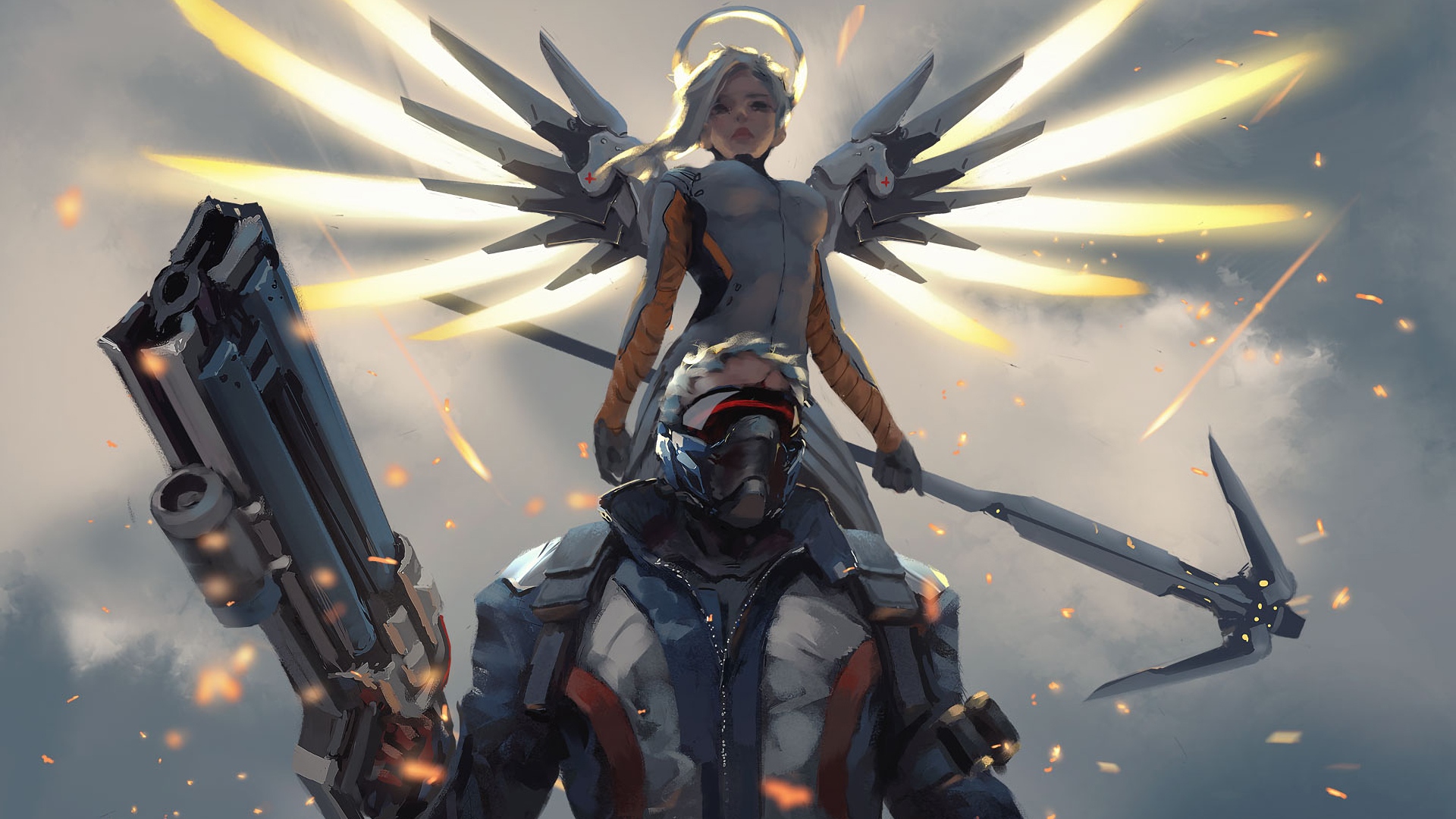 WLOP, Video games, Overwatch, Mercy (Overwatch), Soldier  76 (Overwatch) Wallpaper