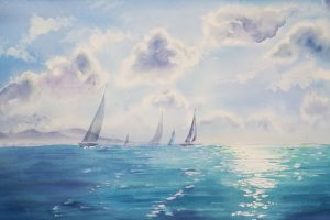 watercolor, Blue, Sky, Nature, Sea