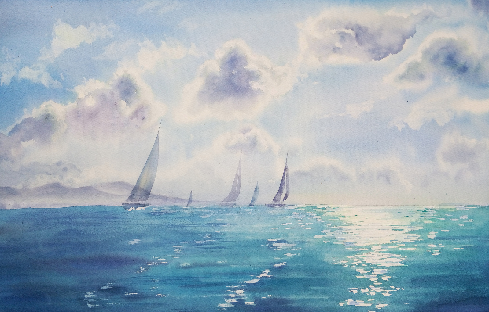 watercolor, Blue, Sky, Nature, Sea Wallpaper