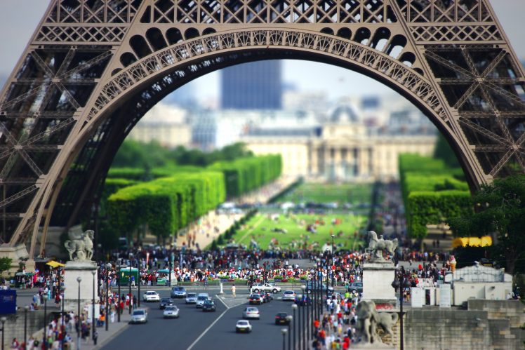 people, France, Paris, Eiffel Tower, Tilt shift, Traffic HD Wallpaper Desktop Background