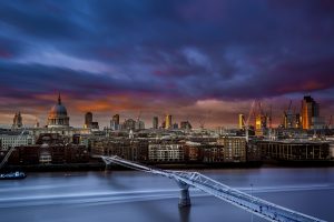 London, Cityscape, St. Paul&039;s Cathedral, Cranes (machine), Bridge, River Thames, England