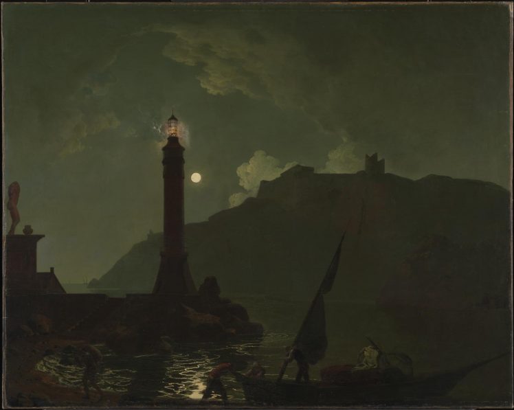A Moonlight With A Lighthouse, Coast Of Tuscany ?exhibited 1789 By Joseph Wright Of Derby 1734 1797 HD Wallpaper Desktop Background