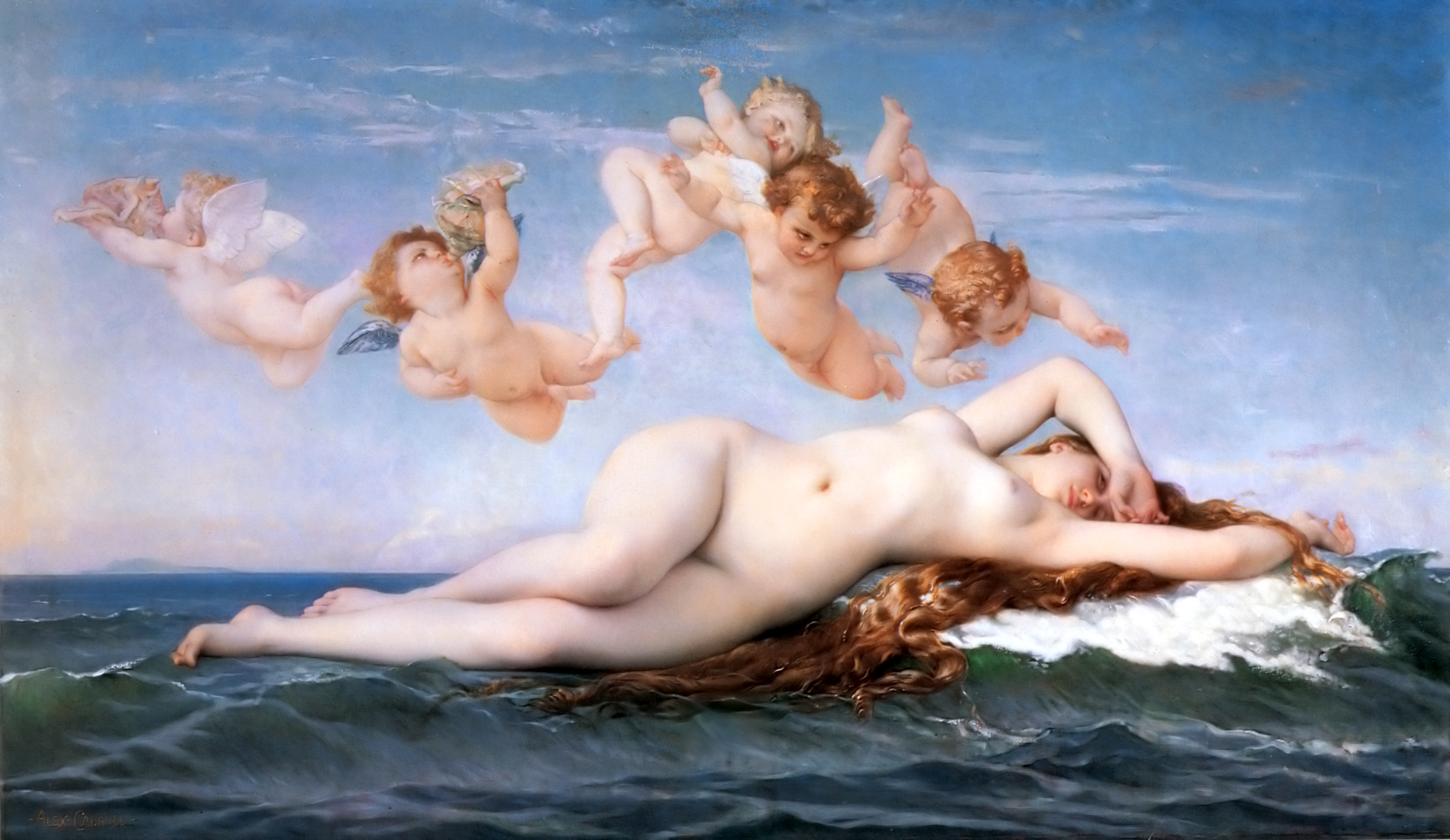 nude, Alexandre Cabanel, Classic art, The Birth of Venus, Oil painting Wallpaper