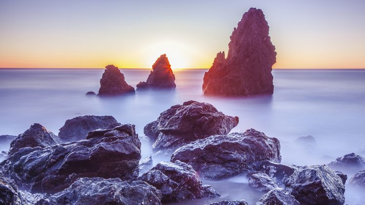 rock, Sunset, Mist HD Wallpaper Desktop Background