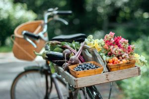 bicycle, Bokeh, Fruit, Flowers, Summer, Food